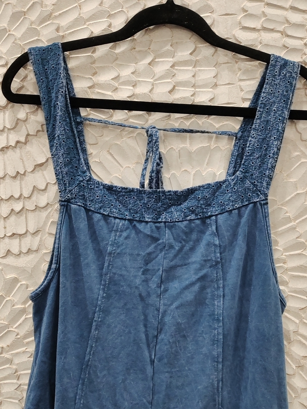 Washed Indigo Eyelit Hem Wide-Leg Jumpsuit - Blue - Picture 4 of 10